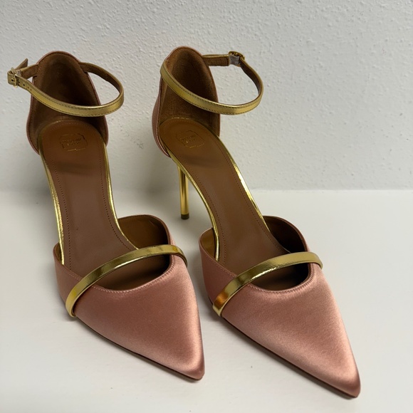 Malone Souliers Shoes - MALONE SOULIERS Booboo 85 metallic leather-trimmed satin pumps size 38